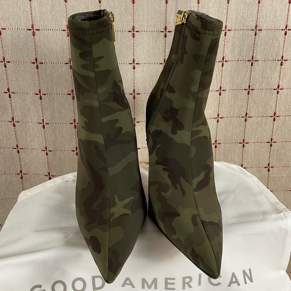 Good American Army Camouflage Ankle Boots Pointed Toe Stiletto Neoprene Bootie 9 - Picture 3 of 8